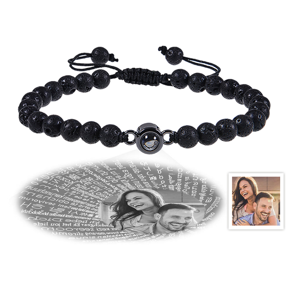Custom Photo Projection Bracelet I Love You 100 Languages Men's Bracelet Gift for Boyfriend Husband Dad-Blongser