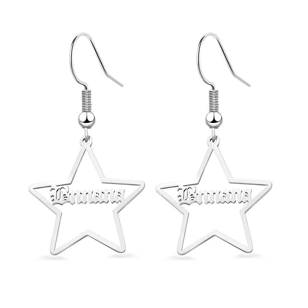 Custom Engraved Name Earrings Stainless Steel Star-shaped Earrings-Blongser