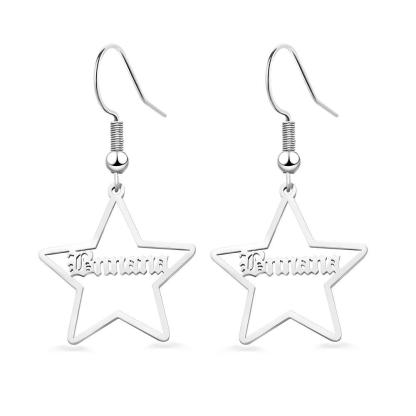 Custom Engraved Name Earrings Stainless Steel Star-shaped Earrings-Blongser