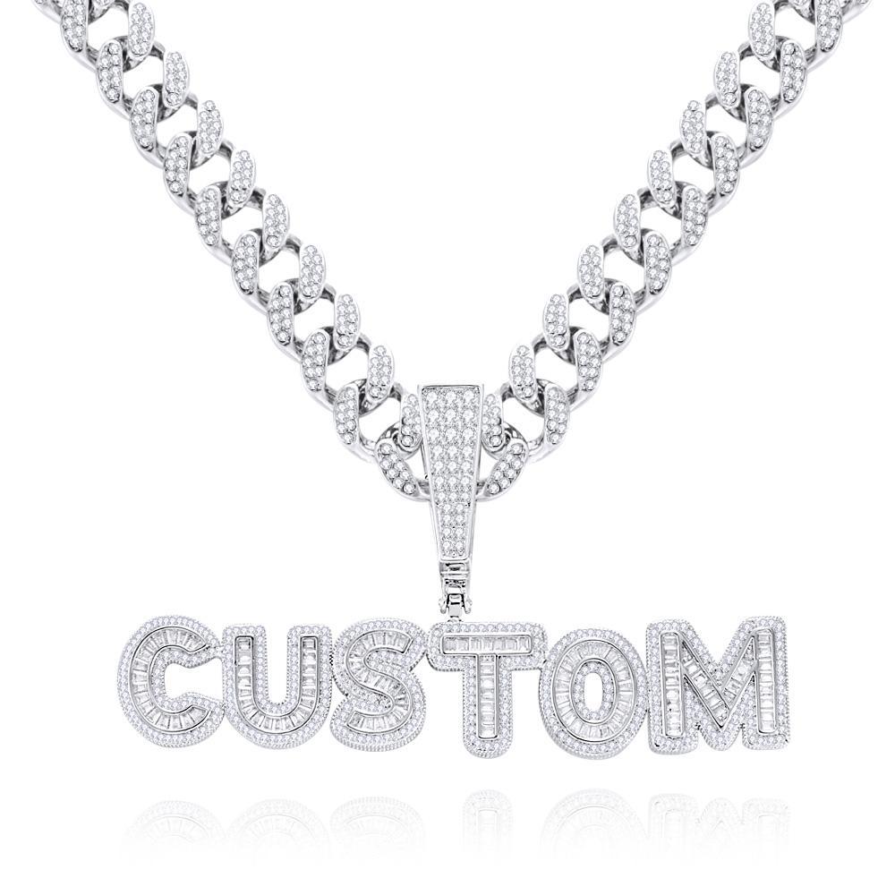 Custom Letter Men's Pendant Necklace with Bling Cuban Link Chain Jewelry Gift-Blongser