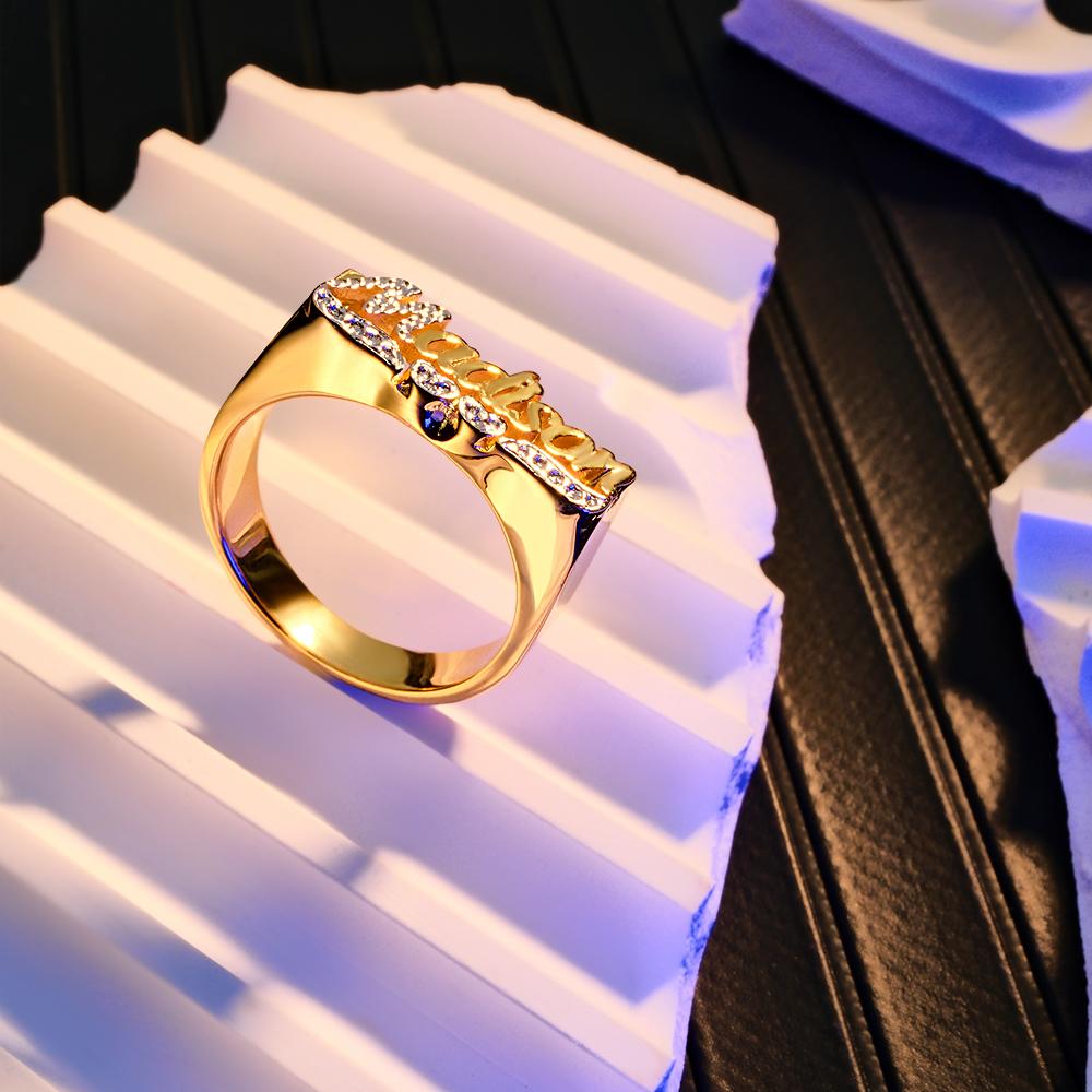 Personalised Hip Hop Name Ring With Double Hearts Initial Ring Jewellery Gift for Men Women-Blongser