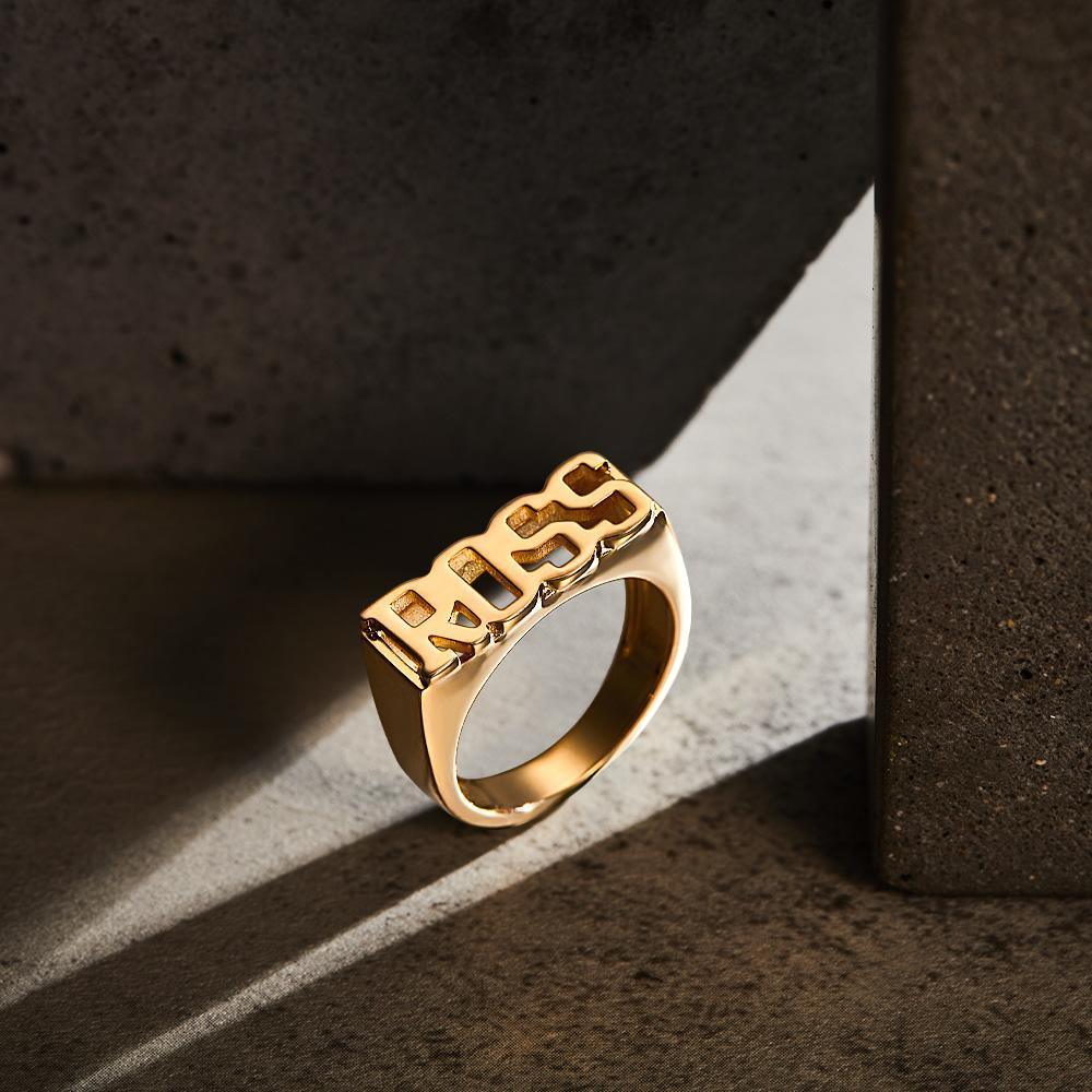 Custom Name Ring, Personalized Block Name Ring, Name Ring, Engraved Name Ring For Men and Women-Blongser