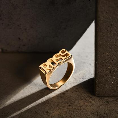 Custom Name Ring, Personalized Block Name Ring, Name Ring, Engraved Name Ring For Men and Women-Blongser