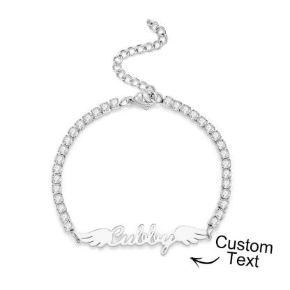 Custom Name Tennis Bracelet Elegant Angel Wings All Diamonds Bracelet Gift For Her-Blongser
