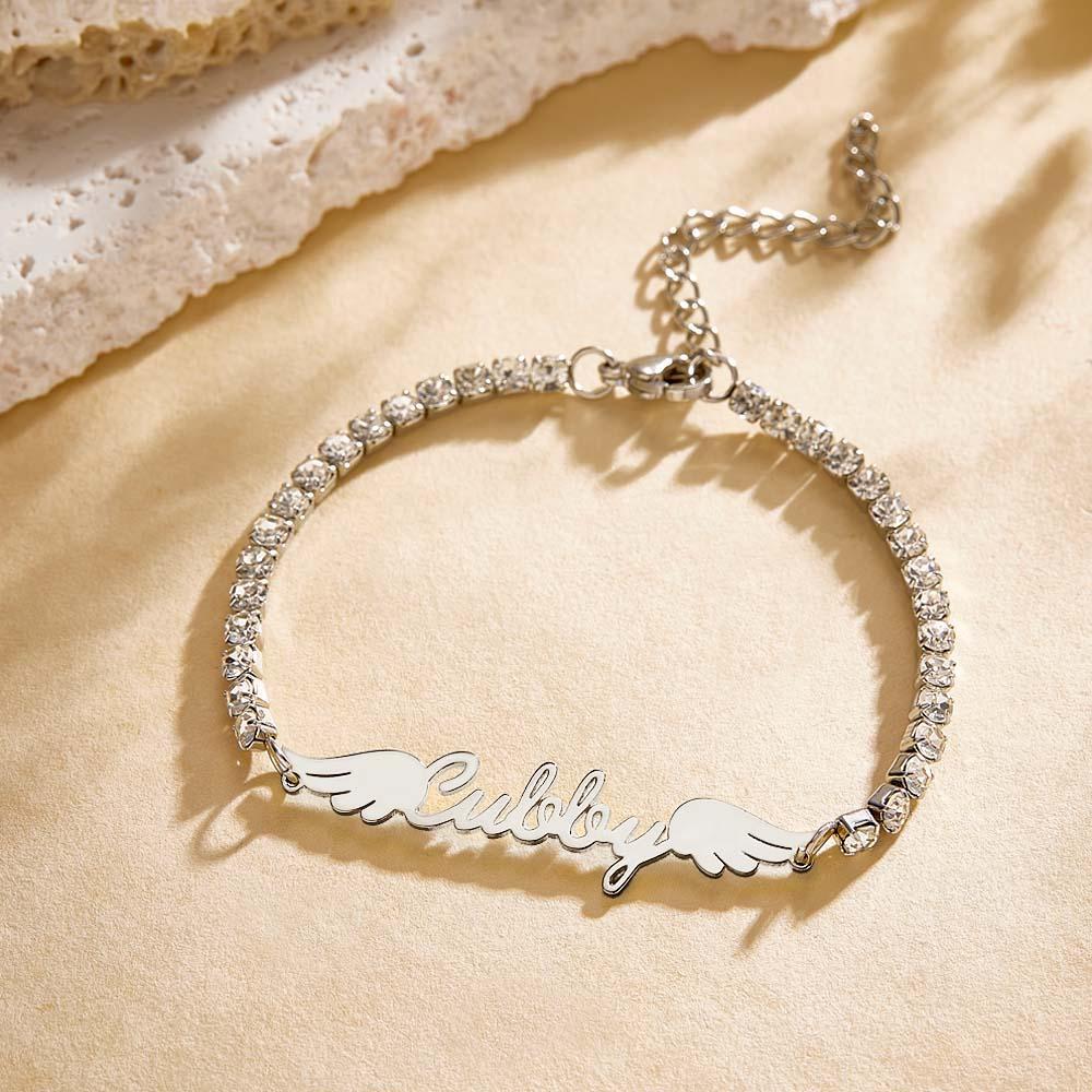 Custom Name Tennis Bracelet Elegant Angel Wings All Diamonds Bracelet Gift For Her-Blongser