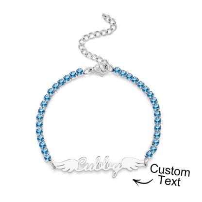 Custom Name Tennis Bracelet Elegant Angel Wings All Diamonds Bracelet Gift For Her-Blongser
