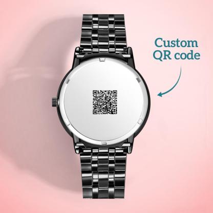 Engraved Men's Black Alloy Bracelet Photo Watch QR Code Watch 38mm Men's Gifts-Blongser