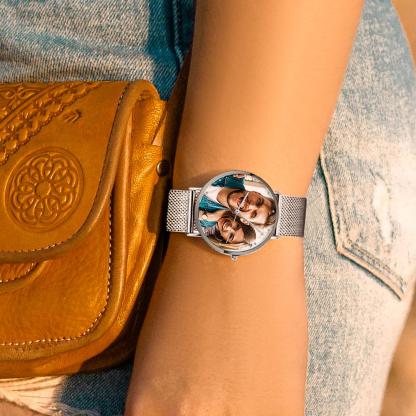 Women's Engraved Calendar Alloy Bracelet Photo Watch 36mm-Blongser