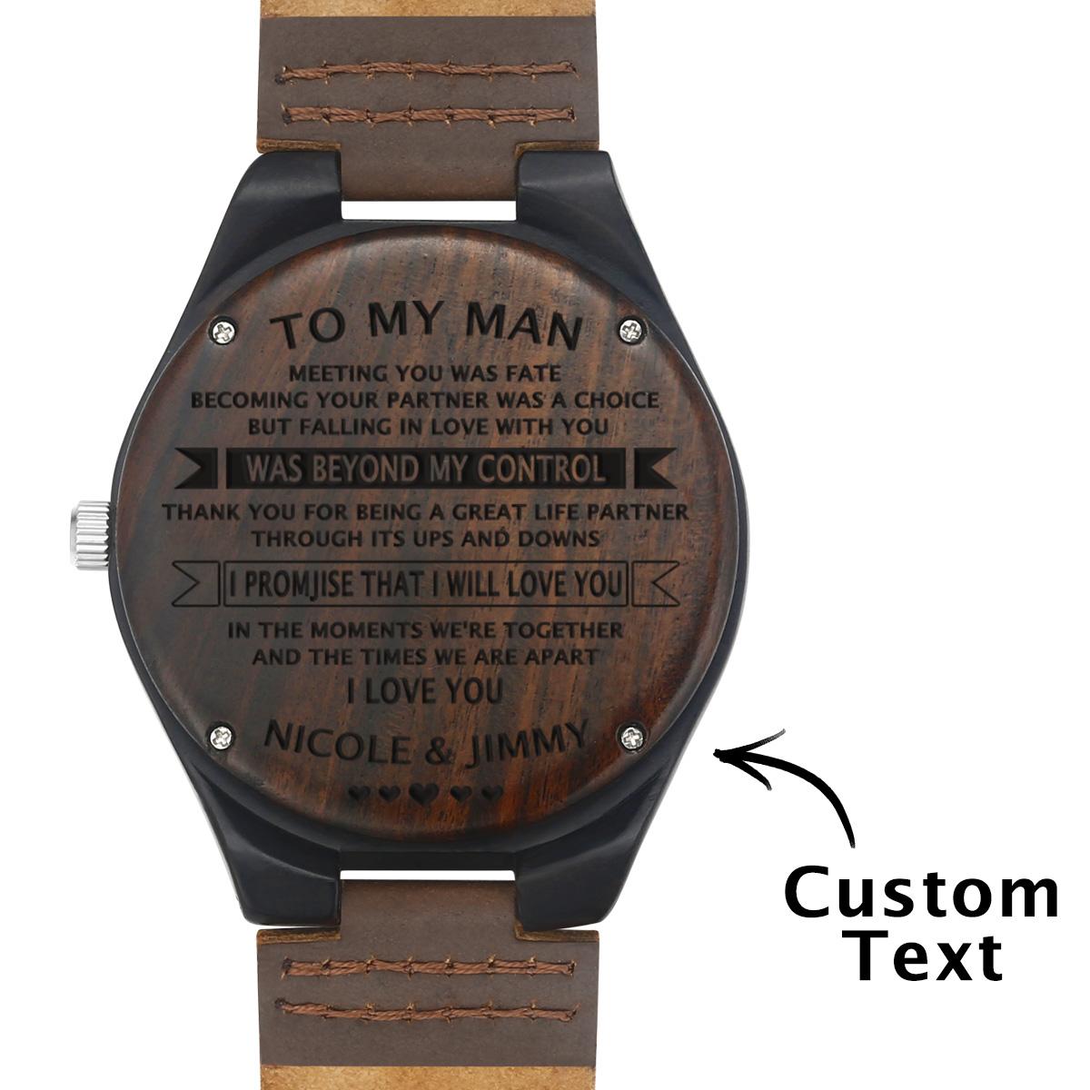 Custom Engraved Wooden Watch Leather Strap 45mm Valentine‘s Day Gifts-Blongser