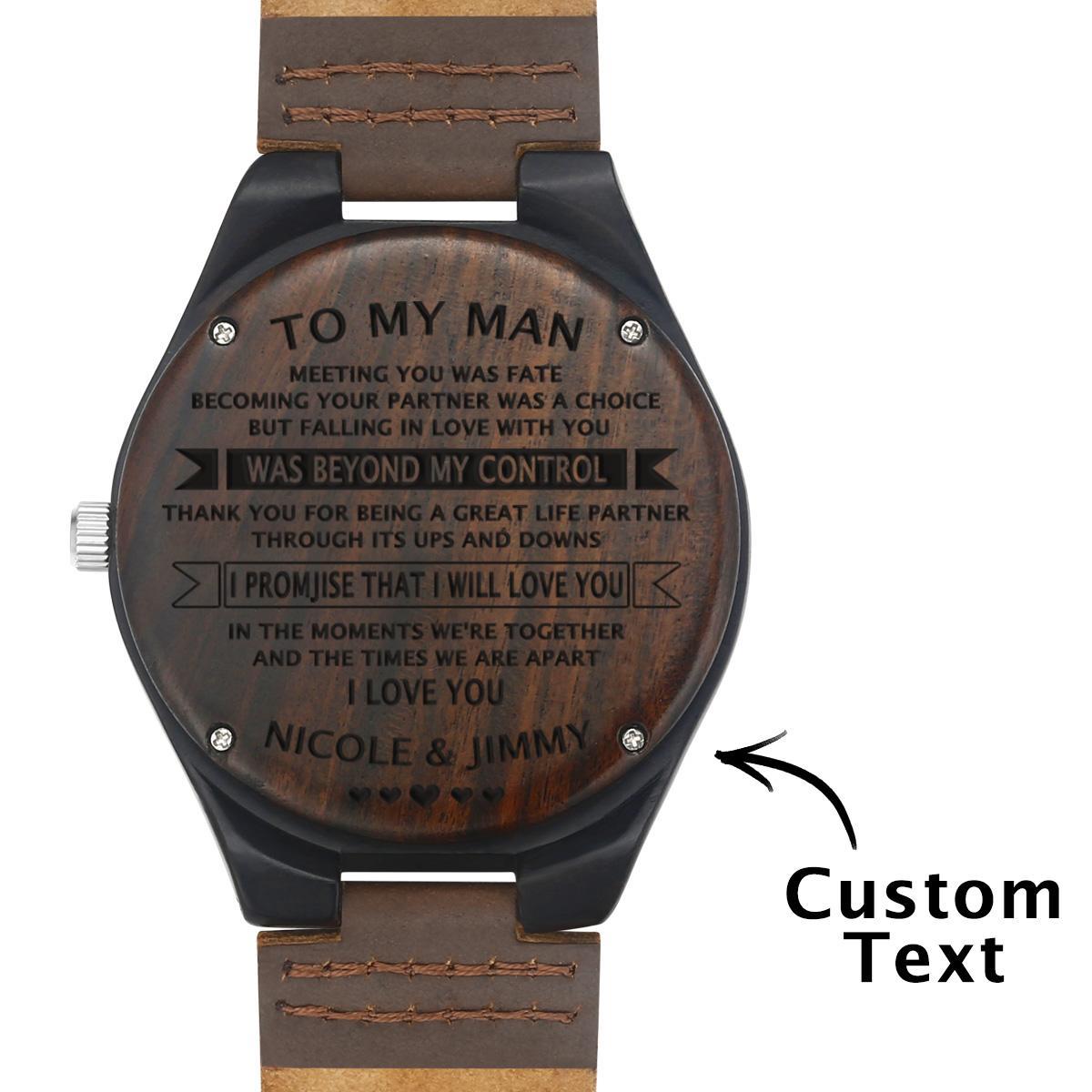 Custom Engraved Wooden Watch Leather Strap 45mm Valentine‘s Day Gifts-Blongser