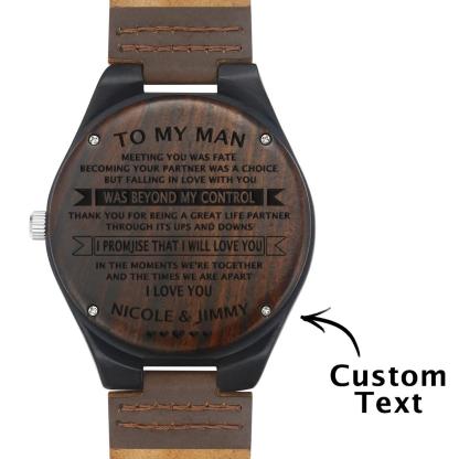 Custom Engraved Wooden Watch Leather Strap 45mm Valentine‘s Day Gifts-Blongser