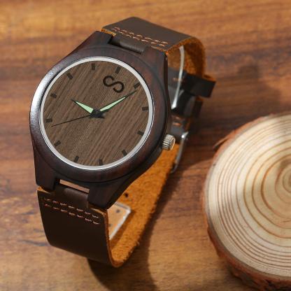 Custom Engraved Wooden Watch Leather Strap 45mm Valentine‘s Day Gifts-Blongser