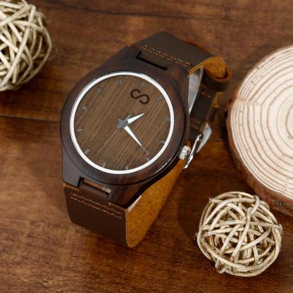 Custom Engraved Wooden Watch Leather Strap 45mm Valentine‘s Day Gifts-Blongser