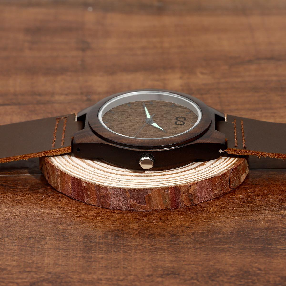Custom Engraved Wooden Watch Leather Strap 45mm Valentine‘s Day Gifts-Blongser