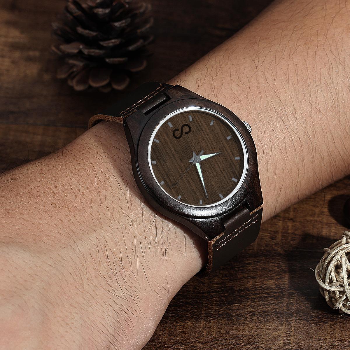 Custom Engraved Wooden Watch Leather Strap 45mm Valentine‘s Day Gifts-Blongser