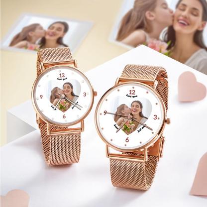 Engraved Rose Gold Alloy Bracelet Photo Watch 36mm Gifts for Mom-Blongser