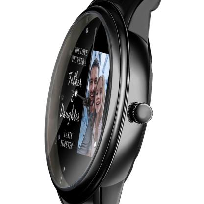 Engraved Men's Black Alloy Bracelet Photo Watch 38mm To My Dad I Love You Gifts for Dad-Blongser