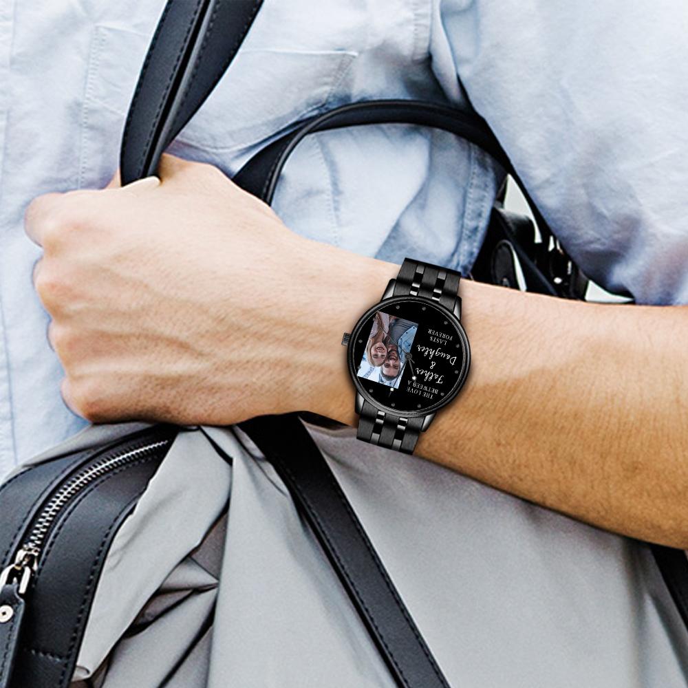 Engraved Men's Black Alloy Bracelet Photo Watch 38mm To My Dad I Love You Gifts for Dad-Blongser