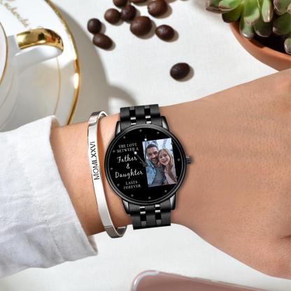 Engraved Men's Black Alloy Bracelet Photo Watch 38mm To My Dad I Love You Gifts for Dad-Blongser