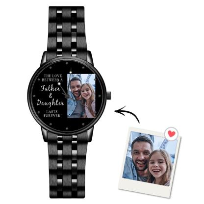 Engraved Men's Black Alloy Bracelet Photo Watch 38mm To My Dad I Love You Gifts for Dad-Blongser