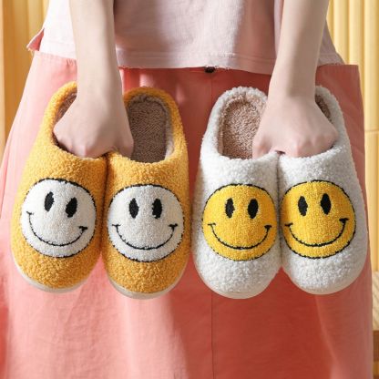 Smiley Face Cotton Slippers Fuzzy Fluffy Slippers Warm Cozy House Slippers For Women And Men-Blongser