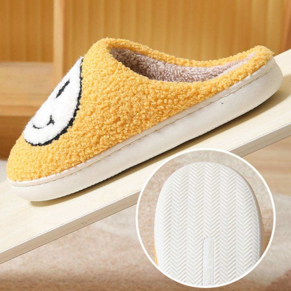 Smiley Face Cotton Slippers Fuzzy Fluffy Slippers Warm Cozy House Slippers For Women And Men-Blongser