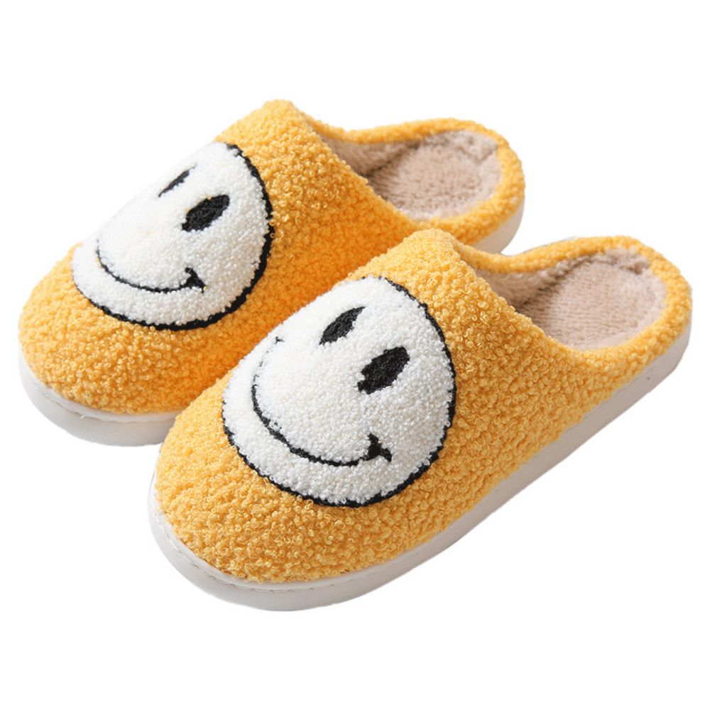 Smiley Face Cotton Slippers Fuzzy Fluffy Slippers Warm Cozy House Slippers For Women And Men-Blongser