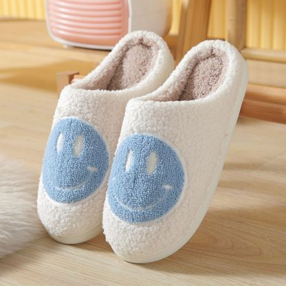 Smiley Face Cotton Slippers Fuzzy Fluffy Slippers Warm Cozy House Slippers For Women And Men-Blongser