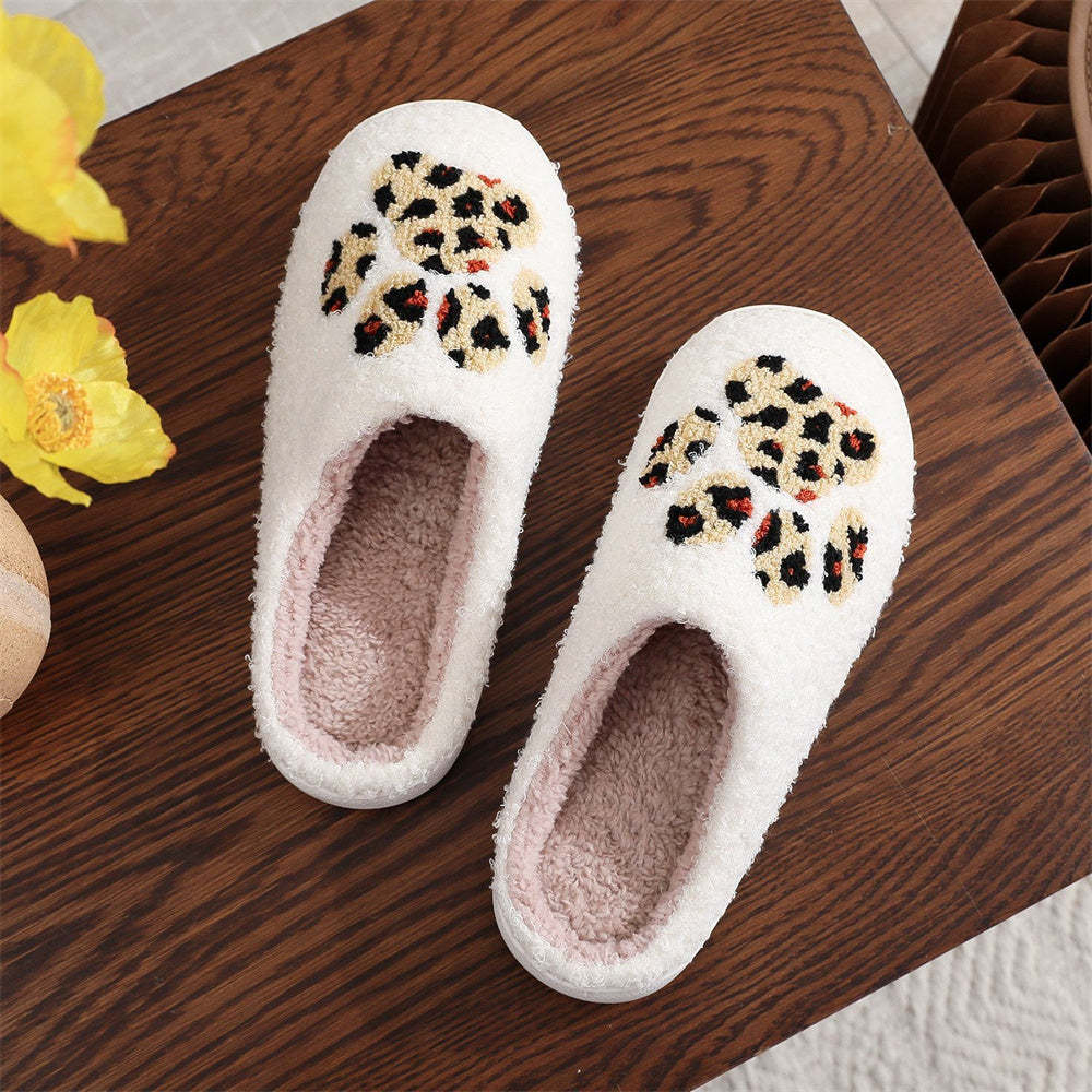 Christmas Slippers Leopard Paw Print Shoes Home Cotton Slippers-Blongser