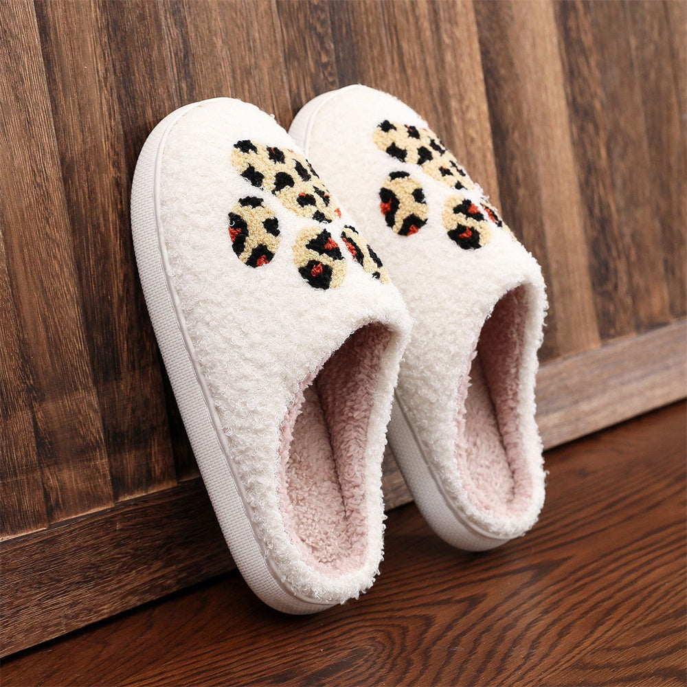 Christmas Slippers Leopard Paw Print Shoes Home Cotton Slippers-Blongser