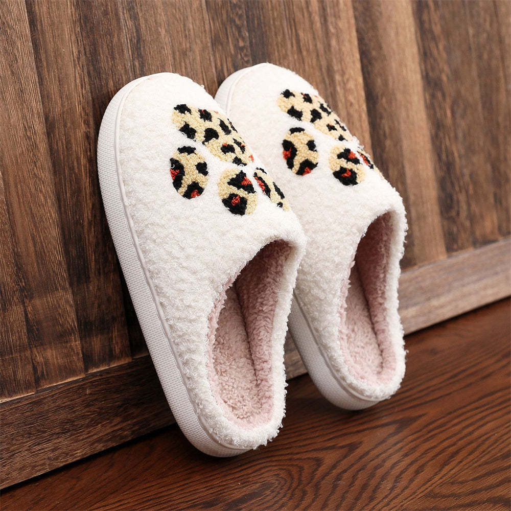 Christmas Slippers Leopard Paw Print Shoes Home Cotton Slippers-Blongser