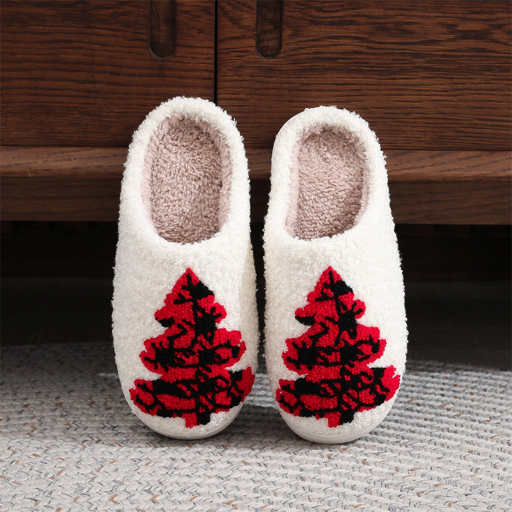 Christmas Slippers Red Christmas Tree Shoes Home Cotton Slippers-Blongser