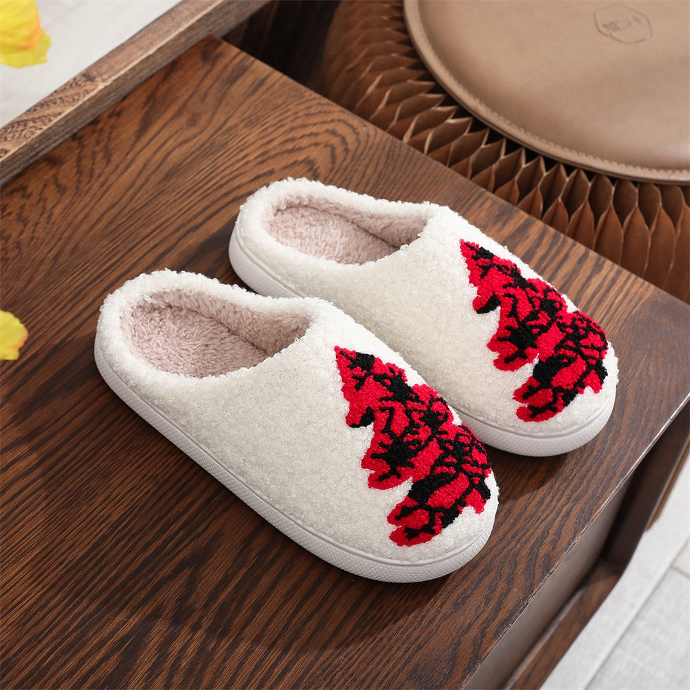 Christmas Slippers Red Christmas Tree Shoes Home Cotton Slippers-Blongser
