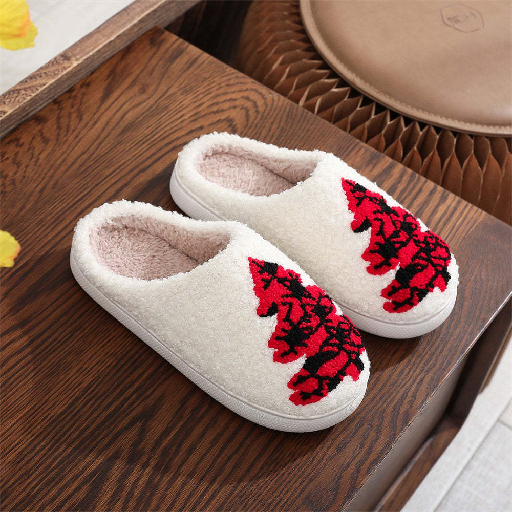 Christmas Slippers Red Christmas Tree Shoes Home Cotton Slippers-Blongser