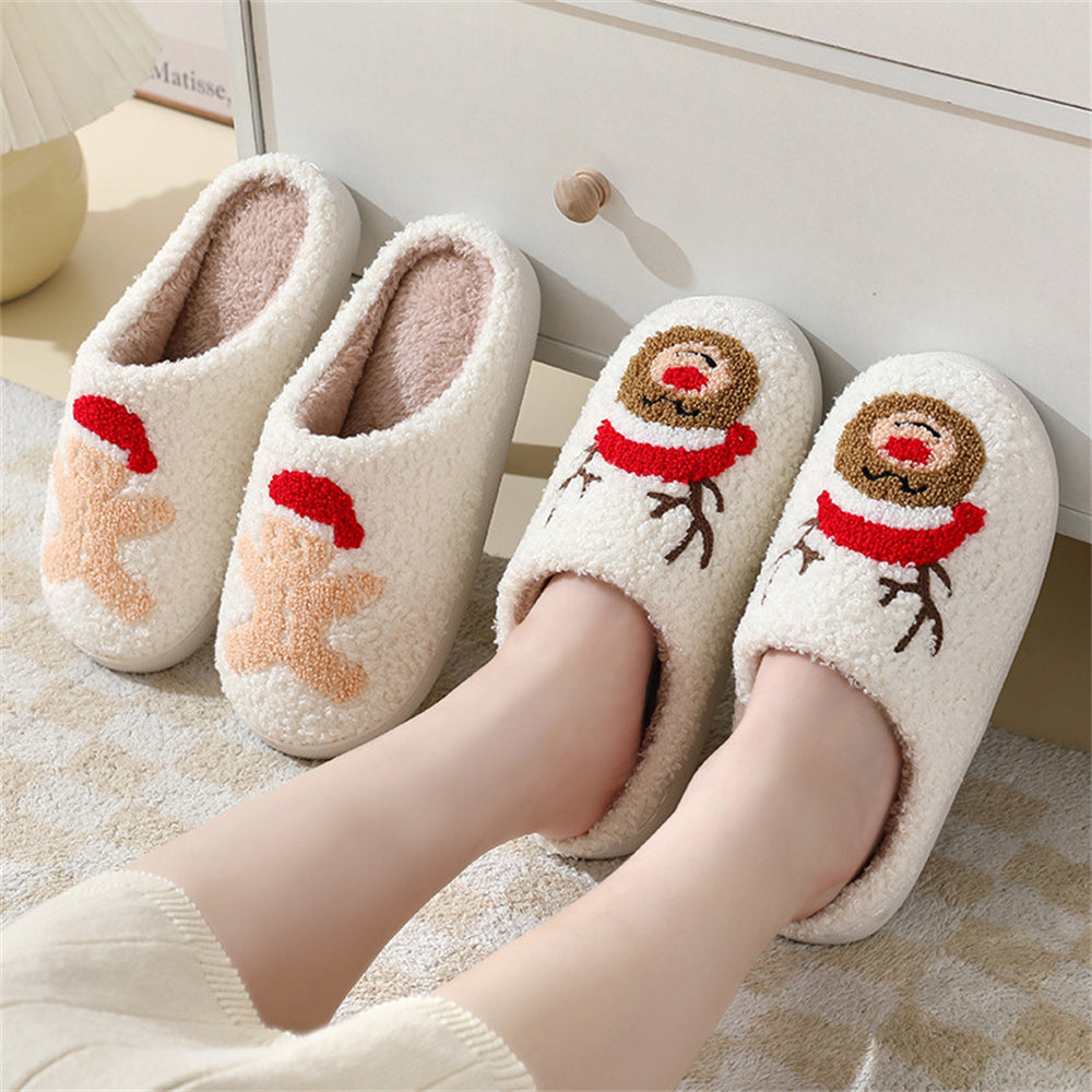 Christmas Gingerbread Man Slippers Santa Claus Shoes Home Cotton Slippers-Blongser