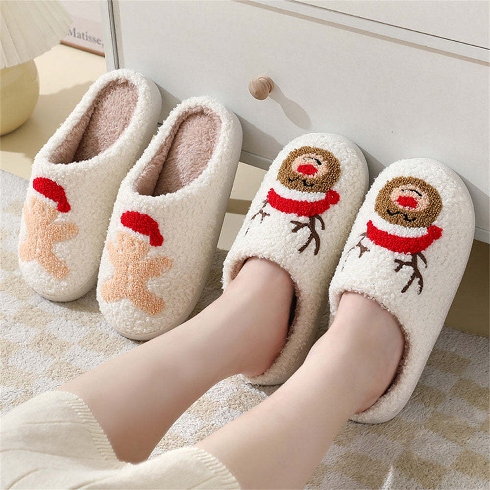 Christmas Gingerbread Man Slippers Santa Claus Shoes Home Cotton Slippers-Blongser