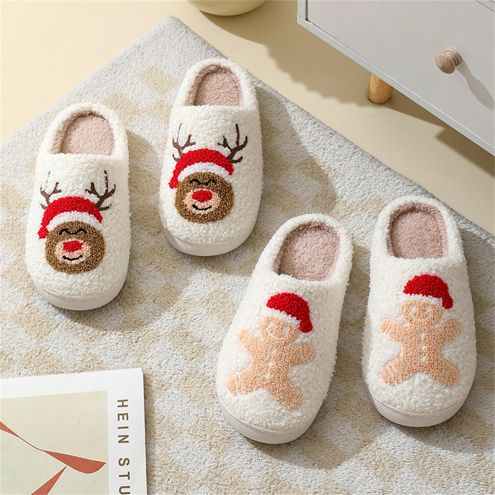 Christmas Gingerbread Man Slippers Santa Claus Shoes Home Cotton Slippers-Blongser