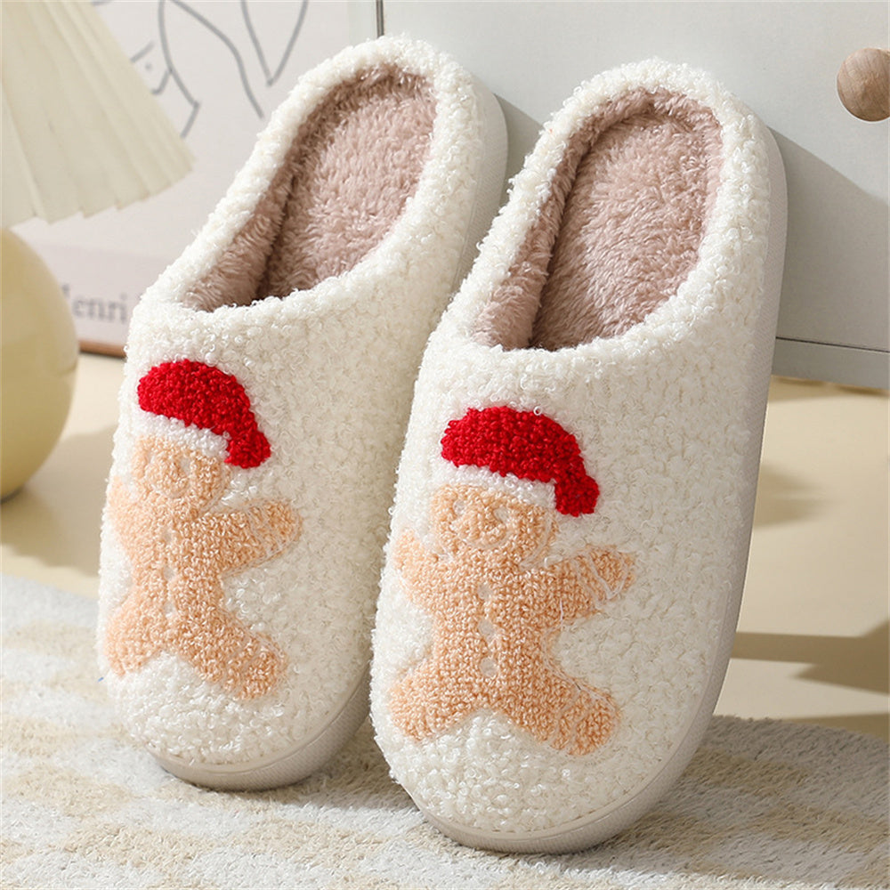 Christmas Gingerbread Man Slippers Santa Claus Shoes Home Cotton Slippers-Blongser
