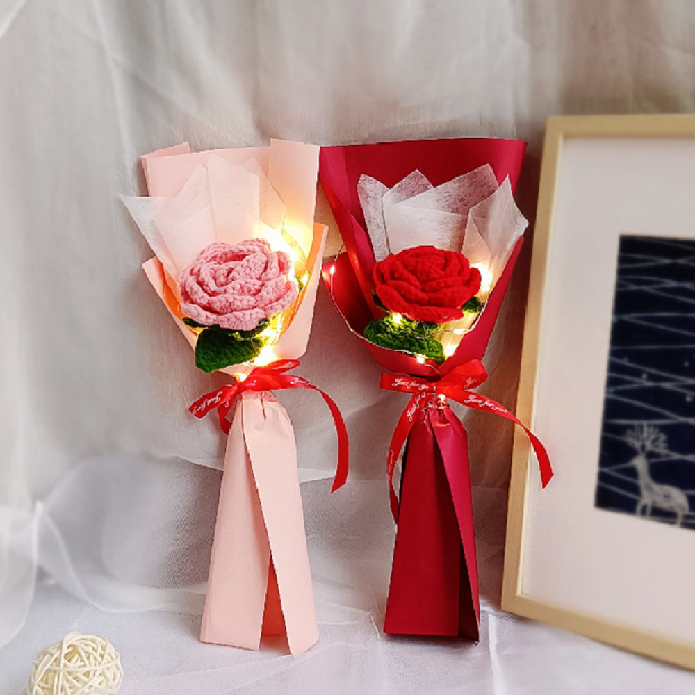1pc Crochet Flower Handmade Knitted Flower with Light Strip Gift for Lovers Wedding Gift-Blongser