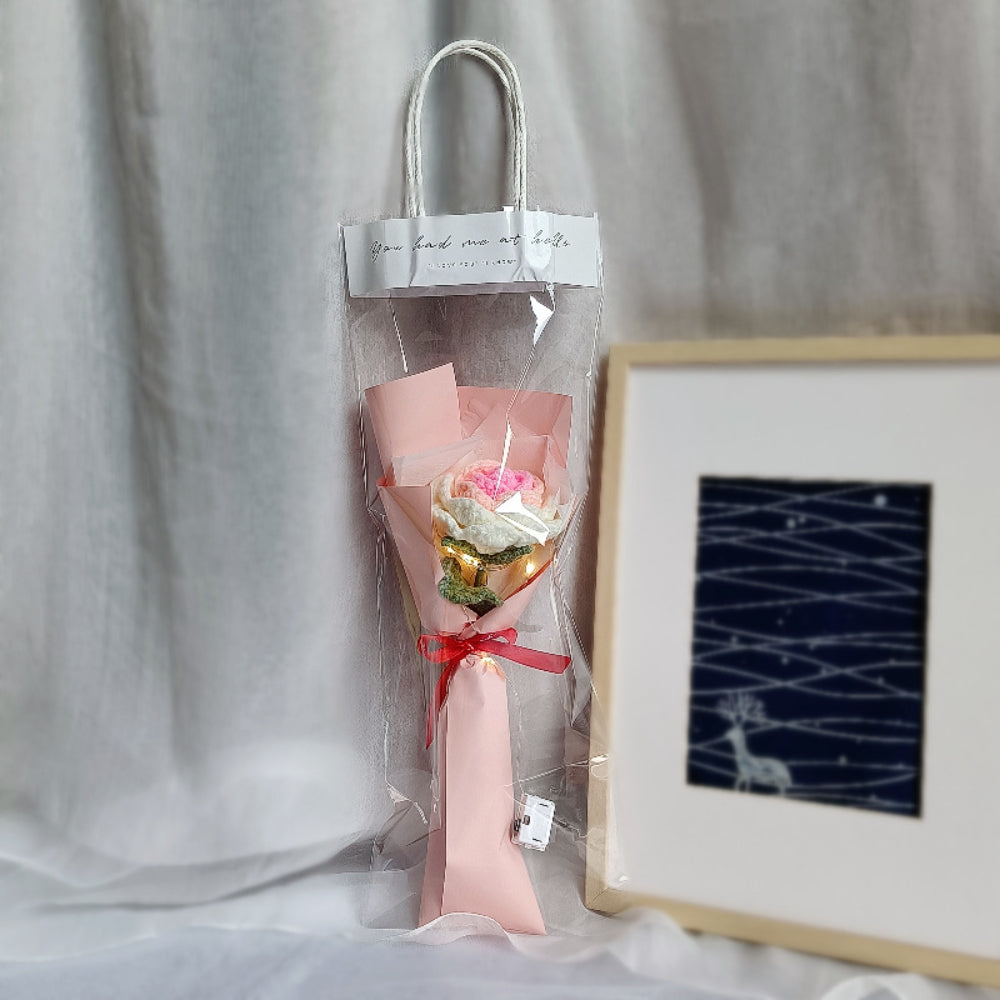 1pc Crochet Flower Handmade Knitted Flower with Light Strip Gift for Lovers Wedding Gift-Blongser