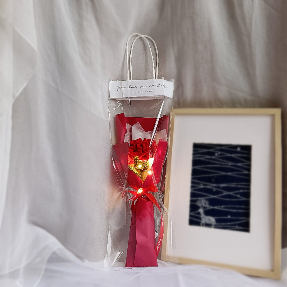 1pc Crochet Flower Handmade Knitted Flower with Light Strip Gift for Lovers Wedding Gift-Blongser