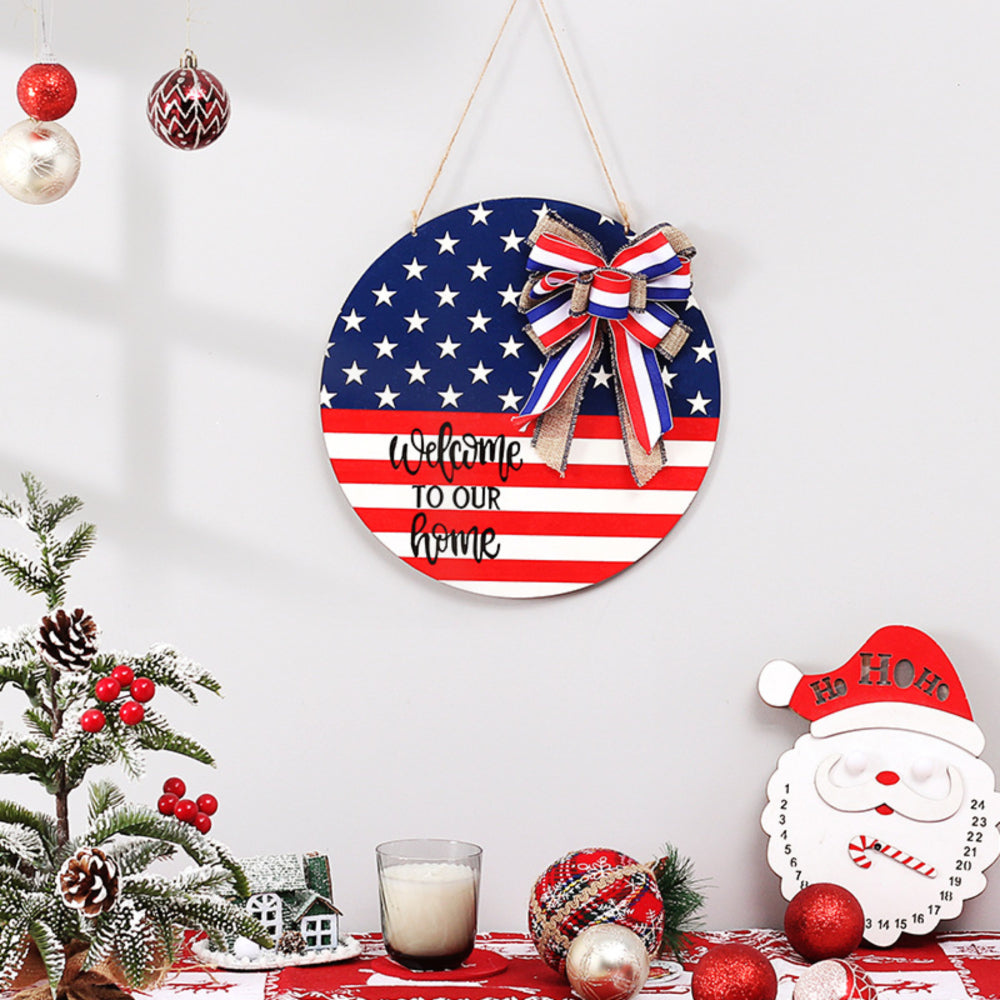4th of July Welcome Door Sign Independence Day Decorations Front Door Hanger-Blongser