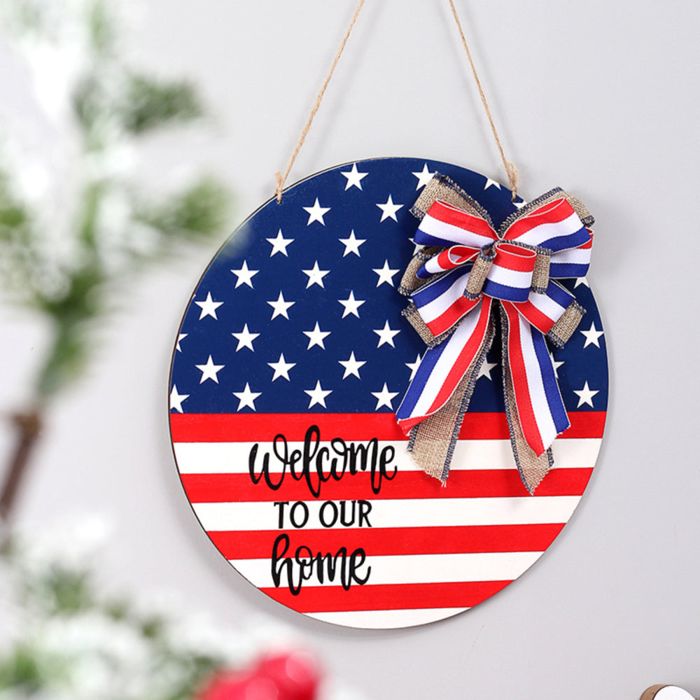 4th of July Welcome Door Sign Independence Day Decorations Front Door Hanger-Blongser