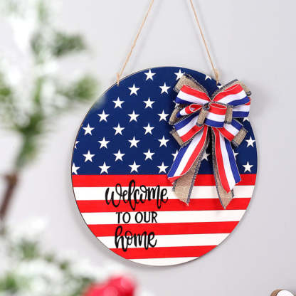 4th of July Welcome Door Sign Independence Day Decorations Front Door Hanger-Blongser