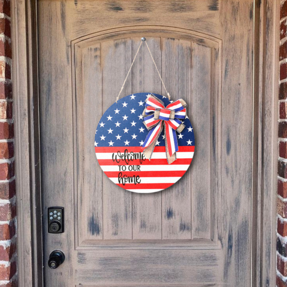 4th of July Welcome Door Sign Independence Day Decorations Front Door Hanger-Blongser