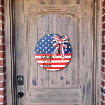 4th of July Welcome Door Sign Independence Day Decorations Front Door Hanger-Blongser
