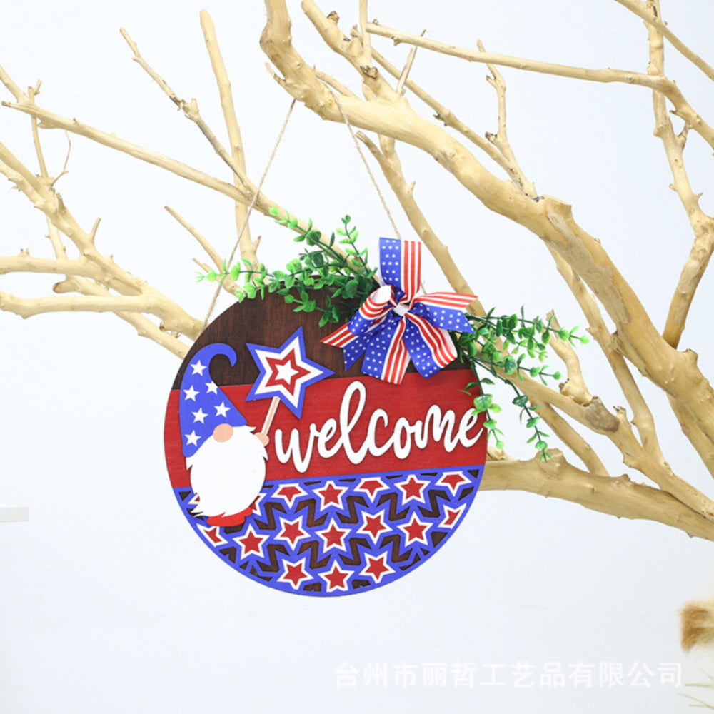 4th of July Pentagram Welcome Door Sign Independence Day Decorations Front Door Hanger-Blongser