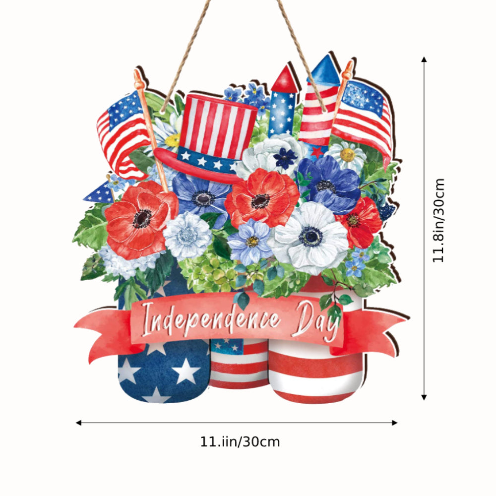 4th of July Flowers Welcome Door Sign Independence Day Decorations Front Door Hanger-Blongser