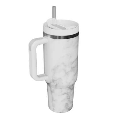40oz Insulated Mug with Handle and Straw Marble Pattern Stainless Steel Travel Cup Gift for Family Friends Couples-Blongser