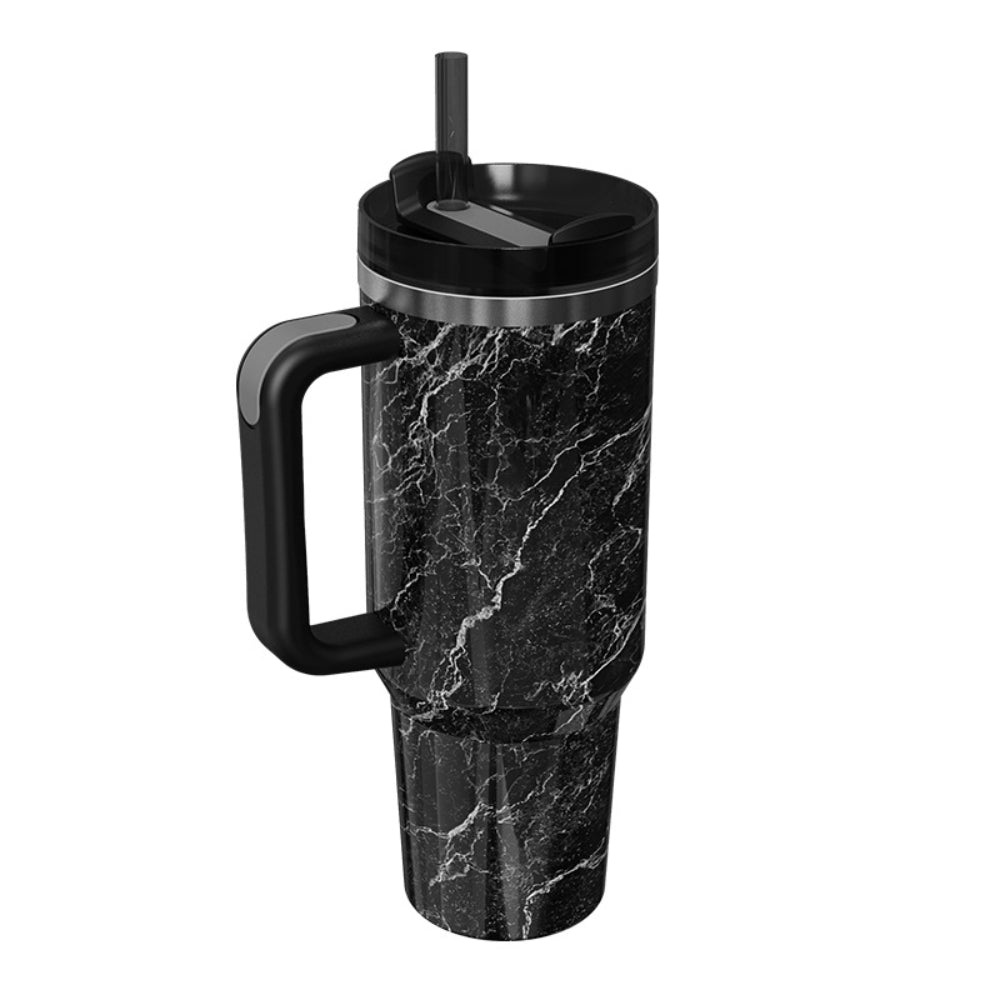 40oz Insulated Mug with Handle and Straw Marble Pattern Stainless Steel Travel Cup Gift for Family Friends Couples-Blongser